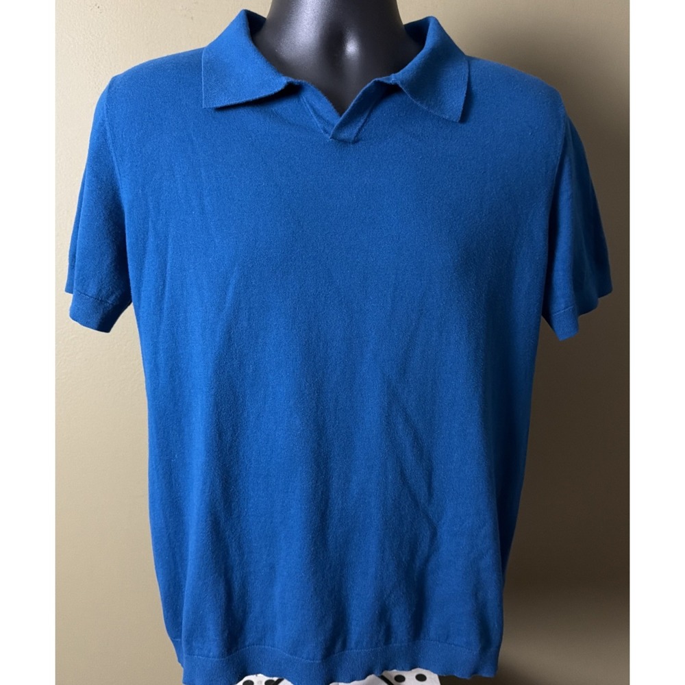 Postmarc Men's L Johnny Collar Knitted Polo 100% Light Weight Cotton Blue